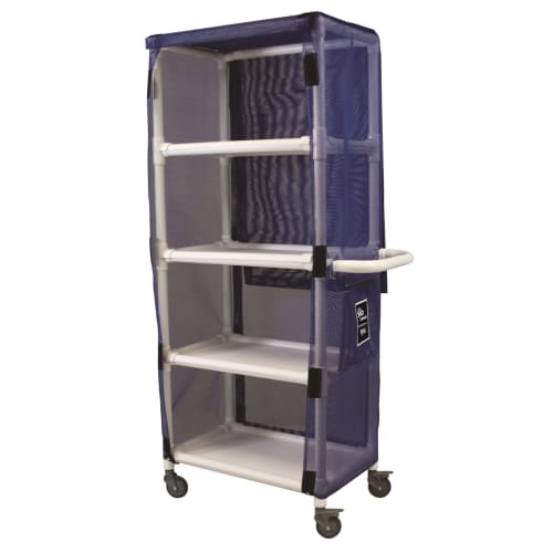 Royal Basket 42 Inch PVC Linen Cart 4-Shelf, Mesh Cover, Blue